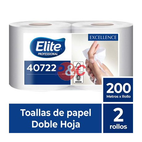 toalla papel elite doble hoja 200 metros  x 2 rollos $ 8.290 mas iva