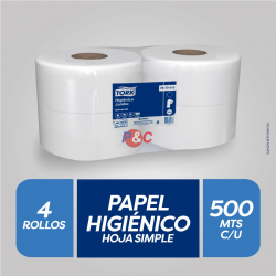 papel higienico tork 500 mts x 4 rollos , una hoja $ 10.990 mas iva